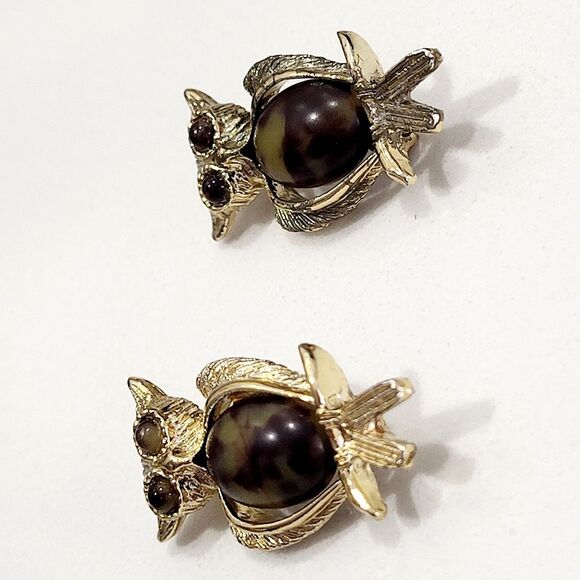 Vintage Gold and Brown Owl Brooches - Picture 5 of 10